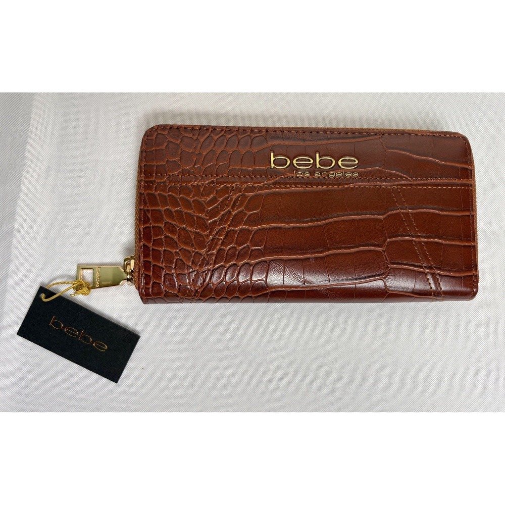 Bebe Womens Evelyn Croco Zip Around Cognac Wallet NEW /W TAGS Great Gift Idea